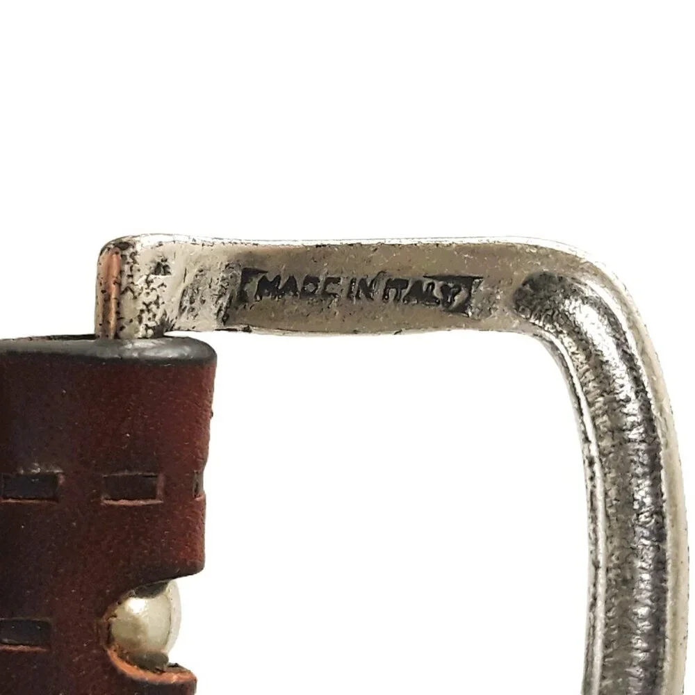 Fabio Corti Brown Leather Tooled Belt Medium Made in Italy